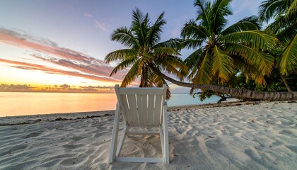 Tropical beach sunset with a lone chair