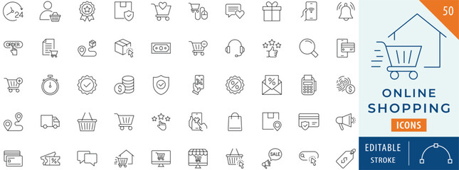Online Shopping icon collection set. Editable stroke.