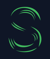 Fototapeta premium Abstract letter s swirl logo with green curved swooshes on dark navy