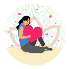 Feeling Self Love Concept. Young Woman Holding a Heart Symbolizing Love and Inner Peace.