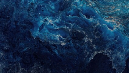 A mesmerizing cosmic scene depicting deep blue swirling clouds interspersed with twinkling stars, evoking a sense of wonder