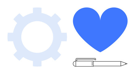 Gear, heart, and pen symbolizing creativity, emotional intelligence, and productivity. Ideal for teamwork, strategy, innovation, self-expression motivation problem-solving and simple landing page