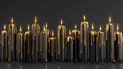 Elegant Black and Gold Candles with Dripping Wax Luxury Still Life Festive Decor