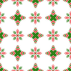 Seamless pattern with Christmas trees and snowflakes on a white background. Ideas for cards, wallpaper, backdrops, curtains, rugs, and textiles.