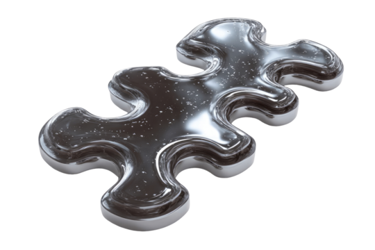 Metallic puzzle piece, 3D render, abstract