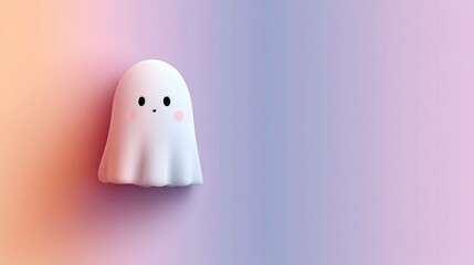 Fototapeta premium Adorable 3D Rendered Cartoon Ghost on Pastel Background Halloween Cute Friendly Spirit Illustration