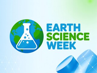 Gradient background of earth science week celebration with globe and laboratory flask illustration