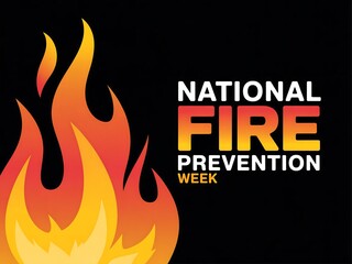 Gradient background of national fire prevention week with flame illustration on black background