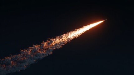 A majestic rocket streaks across the dark expanse of the cosmos, leaving a brilliant trail of fire in its wake, symbolizing the pinnacle of technological ambition and interstellar travel.