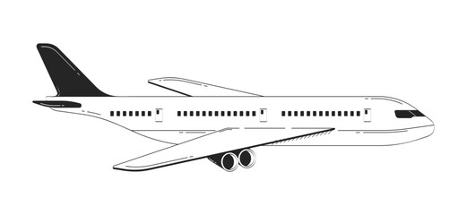 Side view of commercial airplane doodle linear object. Modern air travel and aviation. Aircraft sideview 2D vector outline clip art drawing isolated on white. Hand drawn sketch illustration