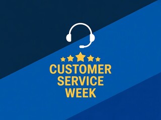 Gradient background of celebrate customer service week with a headset and stars on a blue background