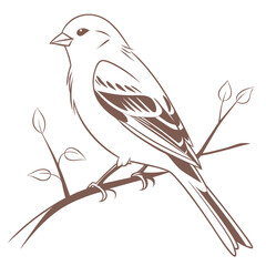 Vector art of a delightful line art illustration of a bird perched on a branch, showcasing its charming features and peaceful pose, perfect for adding a touch of nature to your designs