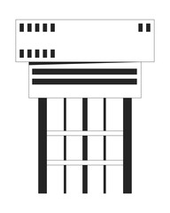 Offshore oil rig control building with support structure 2D line object. Elevated modular unit, industrial living quarters tower isolated clipart vector ink outline item. Monochrome spot illustration
