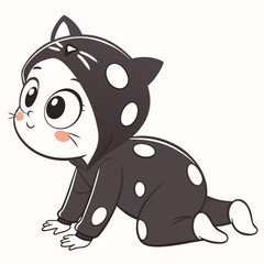 Vector art of a delightful baby dressed in a charming cat costume, crawling playfully, captures the innocence and joy of childhood, creating a heartwarming and adorable scene