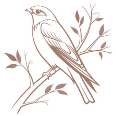 Vector art of a charming line art illustration of a bird perched on a branch, showcasing its delicate features and serene pose, perfect for adding a touch of nature to your designs