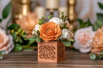 Obraz premium Floral favor box for wedding decor.