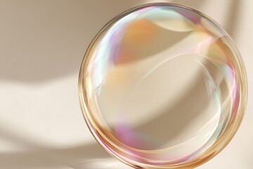Stunning iridescent soap bubble with vibrant colors and soft shadows, perfect for creative backgrounds and elegant designs