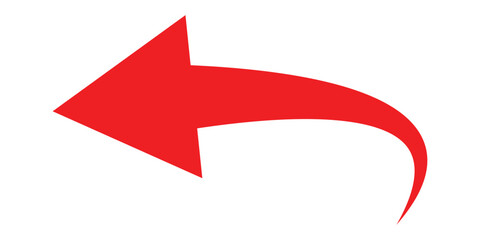 Curved isolated arrow icon on white background. Red dark arrowhead vector icons. Isolated red curved arrow icon set. Isolated red curved arrowhead on white page. 