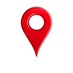 Fototapeta premium A glossy 3D red map pin for city navigation, representing a destination point or location marker icon isolated on a white background