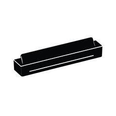 Simple black silhouette of a harmonica on a clean white background