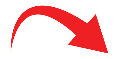 Curved isolated arrow icon on white background. Red dark arrowhead vector icons. Isolated red curved arrow icon set. Isolated red curved arrowhead on white page. 