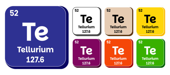Te, Tellurium element vector icon set, periodic table element. Vector illustration EPS 10 File. Isolated on white background.