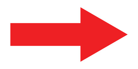 Red long isolated arrow on white background. Right side pointing arrow icon on white page. Isolated abstract arrowhead icons. Red isolated long arrow icons. Straight long arrowhead icon. EPS 10. 