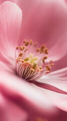 Obraz premium Close-up of a delicate pink flower, soft focus on petals and center