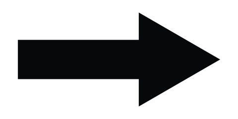 Black long isolated arrow on white background. Right side pointing arrow icon on white page. Isolated abstract arrowhead icons. EPS 10. 