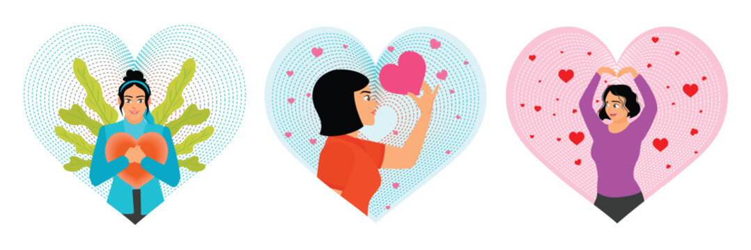 Feeling Self Love. Woman Holding a Heart Symbol. Loving Woman Making Heart Gesture.