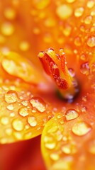 Close-up of an orange flower petal covered in water droplets