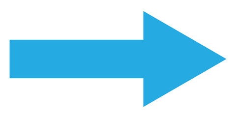 Blue long isolated arrow on white background. Right side pointing arrow icon on white page. Isolated abstract arrowhead icons. Blue isolated long arrow icons. Straight long arrowhead icon. EPS 10.