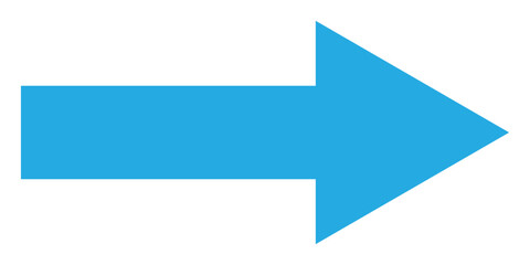 Fototapeta premium Blue long isolated arrow on white background. Right side pointing arrow icon on white page. Isolated abstract arrowhead icons. Blue isolated long arrow icons. Straight long arrowhead icon. EPS 10.