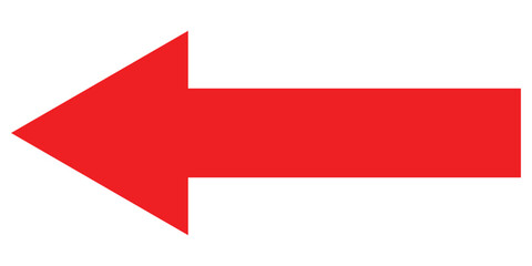 Red long isolated arrow on white background. Left side pointing arrow icon on white page. Isolated abstract arrowhead icons. Red isolated long arrow icons. Straight long arrowhead icon. EPS 10. 