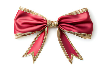 Elegant red satin bow with ornate gold trim perfect for luxury gift wrapping and festive holiday decor projects