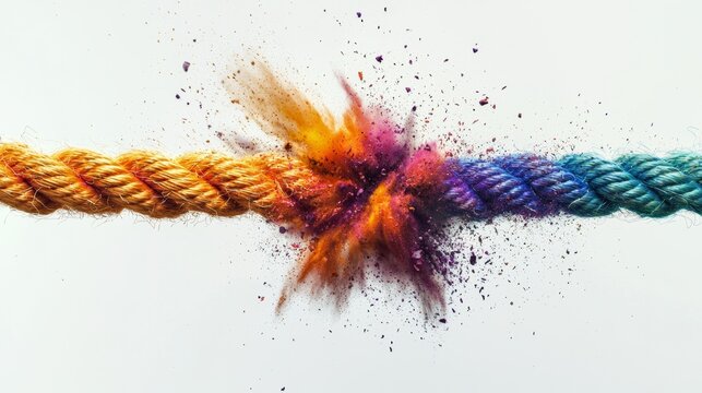 Colorful explosion at the center of a rope highlighting the power of tension and release in a creative setup