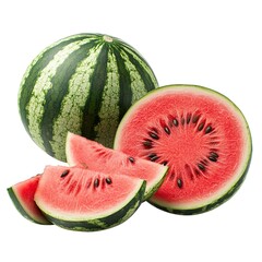 Whole and Sliced Watermelon Isolated Fresh Summer Fruit for Healthy Eating and Refreshment