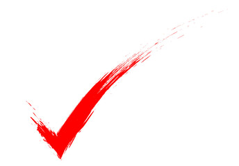 Red check mark painted with brush isolated on transparent background for approval