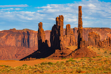 The redrock desert and spires of scenic drive in Monument Valley Navajo Tribal park in Arizona...