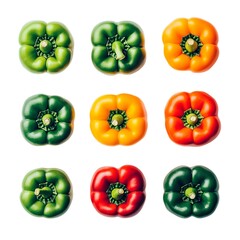 Vibrant Rainbow of Fresh Bell Peppers Grid Isolated for Healthy Eating and Recipe Design
