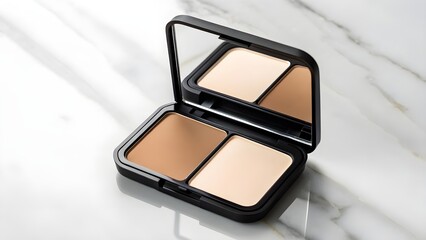 Pressed Contour Duo Compact Mockup with Blank Packaging, Built-In Mirror and Two Shade Palette, Realistic Cosmetic Template for Makeup Branding and Beauty Product Presentation