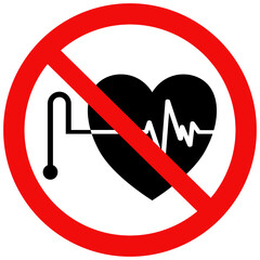 No pacemaker sign, No access for persons with Pacemakers symbol. Flat vector illustration isolated on white background.