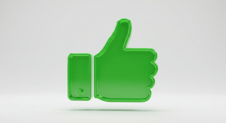 Digital Action Event, Green Thumbs-Up Symbol, Modern Tech World, Graphic Design, Minimalist Environment, Close-Up View, Positive Feedback Concept