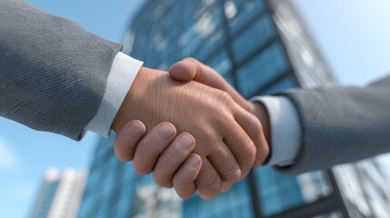 Business Negotiation Handshake Cityscape Illustration Corporate Environment Close-Up View Professional Deal Closing