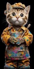 Cat as splashed colors painter