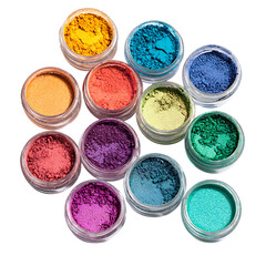 Naklejka premium Assortment of colorful cosmetic pigments isolated on transparent background
