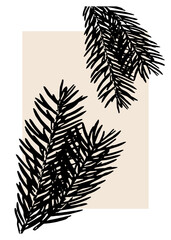 Naklejka premium Pine branch silhouette with beige background. Botanical foliage artwork for printable, wallpaper, or poster. Ideal for natural seasonal designs, packaging, cards, or minimalist decor themes.