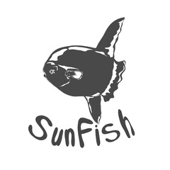 silhouette of a sunfish or mola mola fish with writing without a background