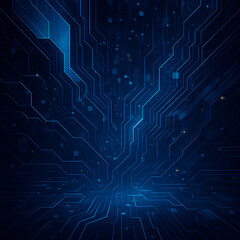 Futuristic technology circuit background with glowing lines and nodes, digital network grid and neon circuit board illustration representing artificial intelligence innovation