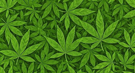 A vibrant pattern of densely packed, realistic green leaves, creating a rich, lush visual effect.